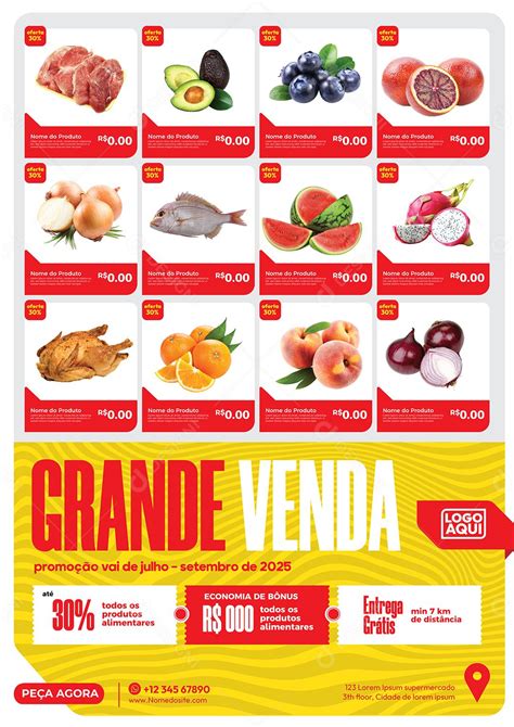 Folheto Encarte Supermercado Grande Venda Frutas Verduras Vetor Eps