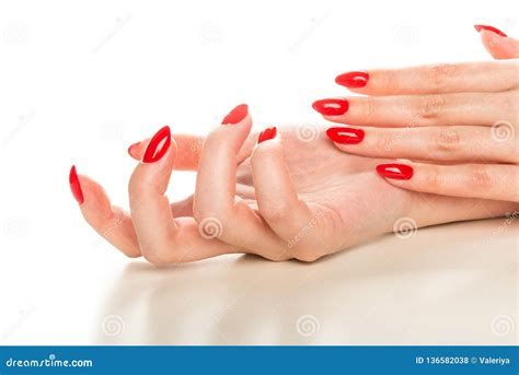 Woman Hands With Manicured Red Nails Stock Photo Image Of Human