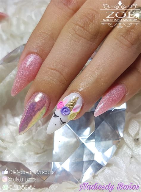 Unicorn nails hermosas pink Uñas unicornio Uñas acrílicias de gel