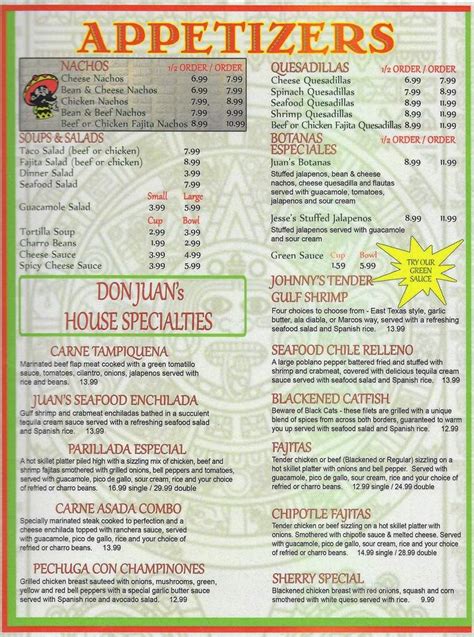 Don Juans Mexican Restaurant Menu In Hughes Springs Tx Order