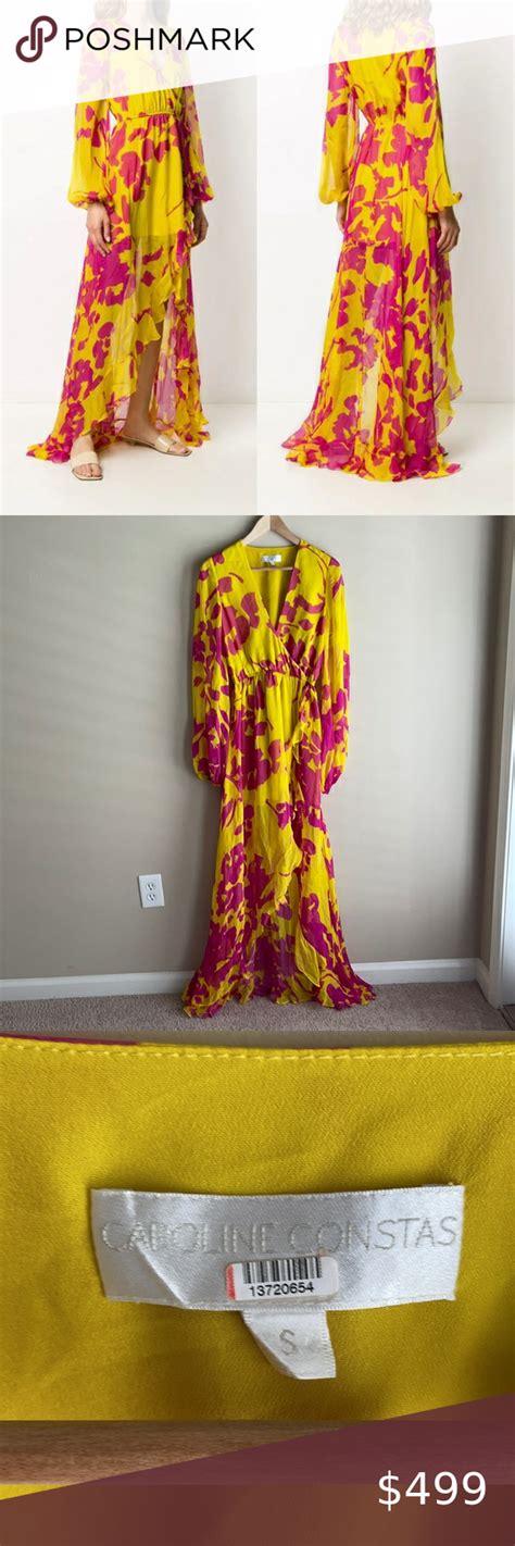 Caroline Constas Liv Maxi Dress Gown Yellow Pink