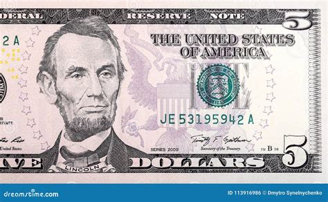 Detail of the Five U.S. Dollar Bill Close-up Stock Photo - Image of ...