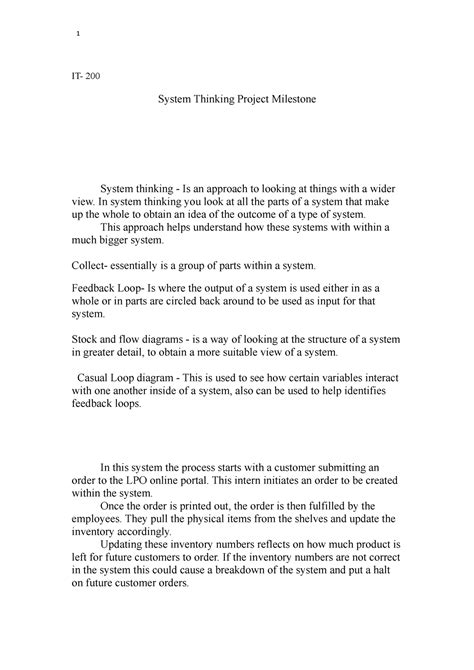 Systems Thinking Milestone It System Thinking Project Milestone