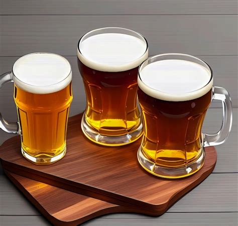 Tres Vasos Con Cerveza En Una Mesa De Madera Sobre Un Fondo Gris D A