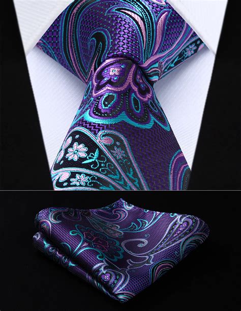 Tp936p8s Purple Green Paisley 3 4 Silk Woven Men Tie Necktie Handkerchief Set Party Wedding