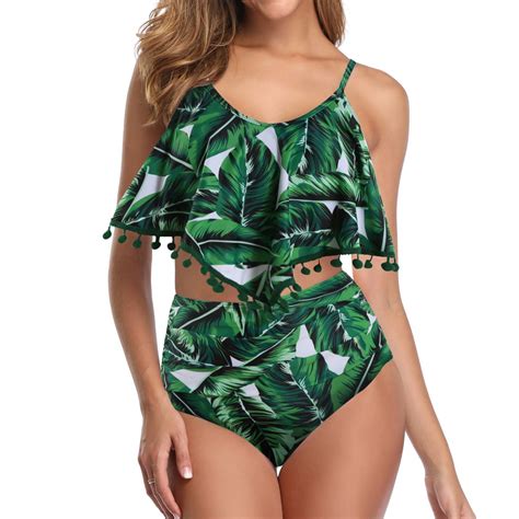 Lu S Chic Women S Two Piece Bathing Suit Cheeky Bikini High Waisted Beach Sexy Hawaiian Ruffled