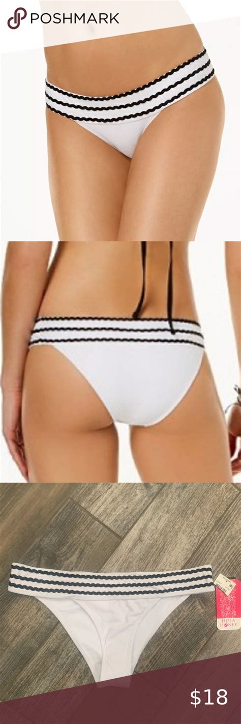 NWT Hula Honey Rick Rack Roll Bikini Bottoms X Large White Black Jrs