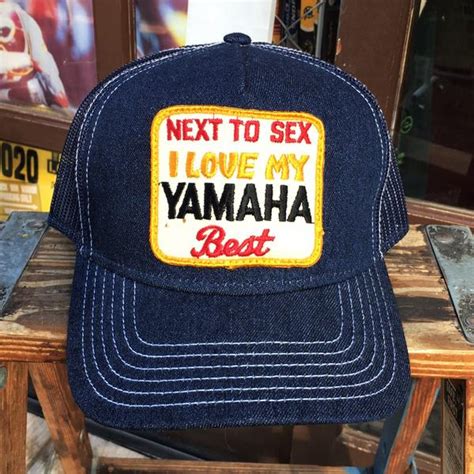 Next To Sex I Love My Yamaha Best ヤマハ バイク Buddy オリジナル・ワッペン付きデニムキャップ バイカー ダート キャップ ビンテージ ワッペン