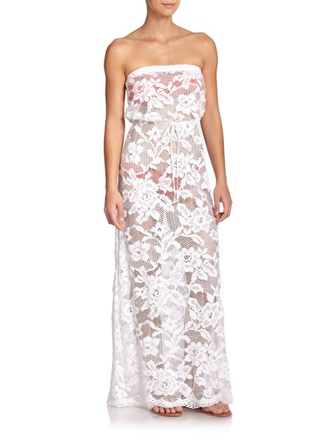 Shoshanna Strapless Lace Maxi Dress In White Lyst