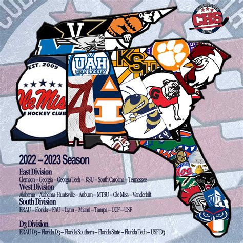 A map of southern hockey university and college club teams : r/hockey