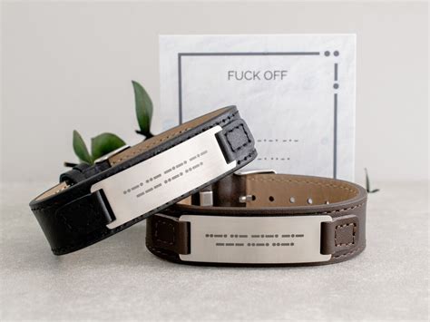 Fuck Off Men S Bracelet Black Or Brown Engraved Leather Cuff Father S
