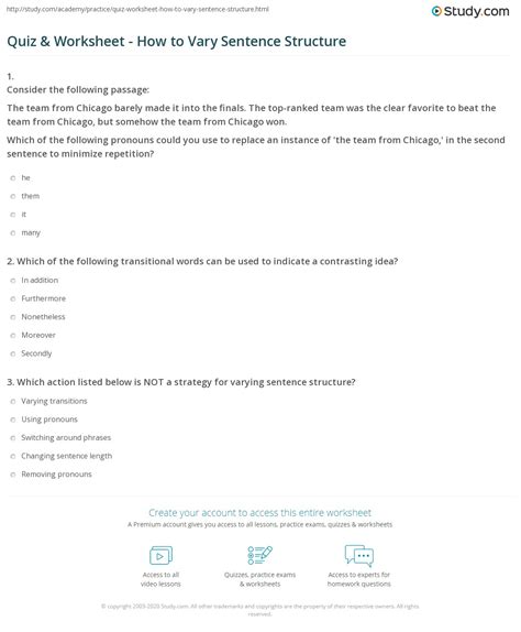 Free varying sentence structure worksheet, Download Free varying ...