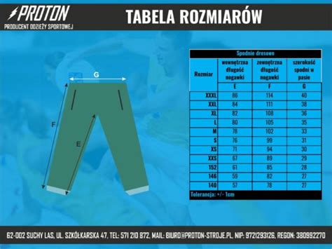 Tabela Rozmiar W Spodnie Dresowe Proton Stroje Sportowe