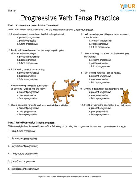 Verb Tense Worksheets for Middle and High School