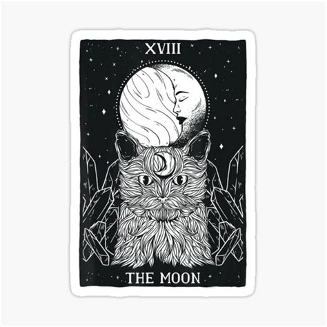 Pegatina Carta Del Tarot La Luna Y El Gato Tarot Del Horror De