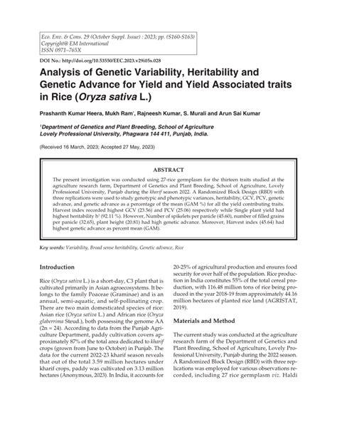 PDF Analysis Of Genetic Variability Heritability And Genetic Advance