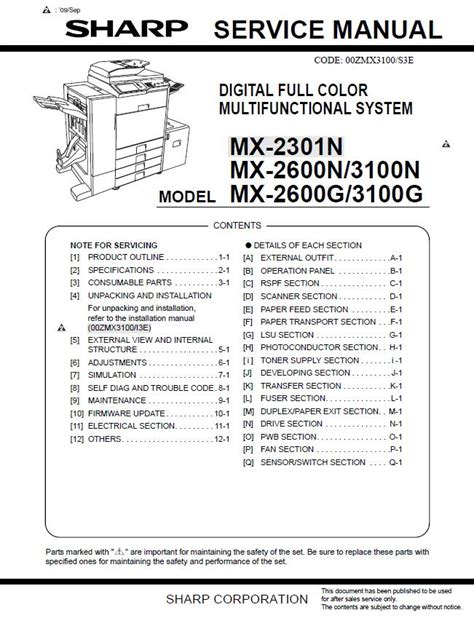 Sharp Mx N Service Manual Sharp Copiers Printers