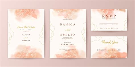 Premium Vector Romantic Wedding Invitation Set With Watercolor Background