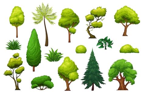 Arbres Vectoriels Isolés De Dessin Animé Arbres Verts De Forêt Et De