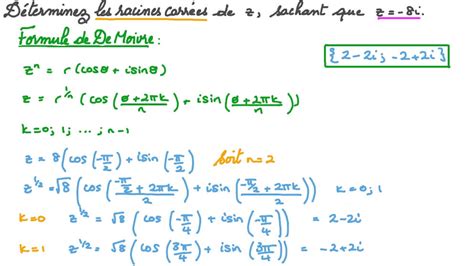 Vidéo question Déterminer les racines carrées de nombres imaginaires