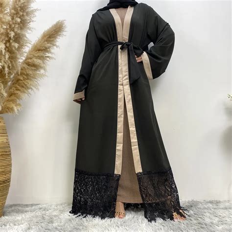 Kimono Abaya Abierto De Encaje Negro Para Mujer Caft N Musulm N De Dub