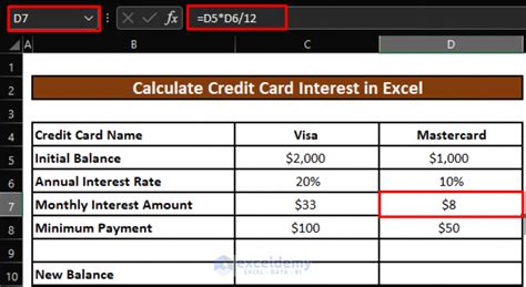 How to Calculate Credit Card Interest in Excel (3 Easy Steps) - ExcelDemy