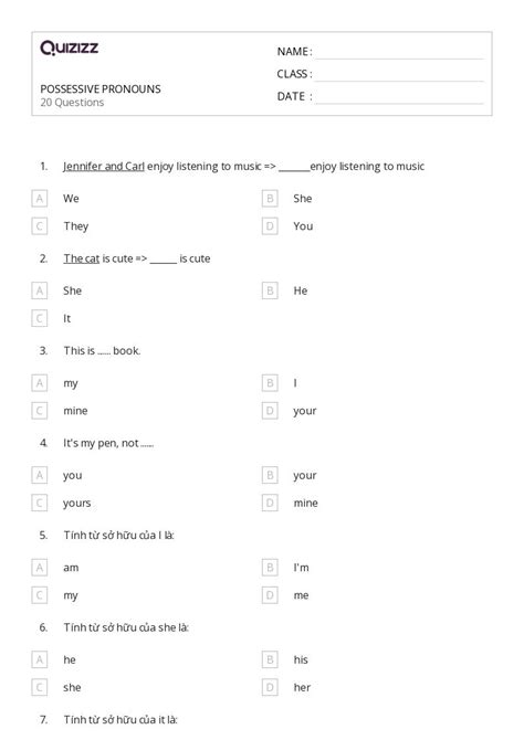 50 Possessive Pronouns Worksheets For 6th Class On Quizizz Free And Printable