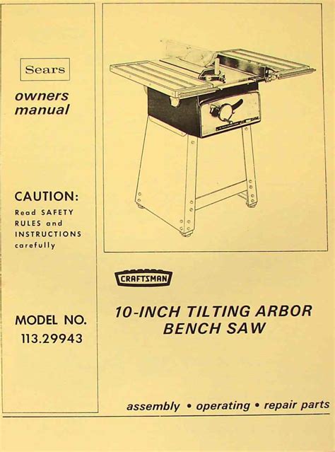 Craftsman Table Saw 113 Manual Manual For Craftsman Model 113 298240 For Craftsman Model 113