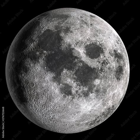 Full Moon In High Resolution Isolated On Black Background Stock Photo