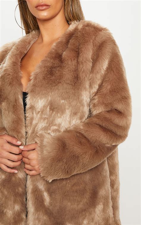 Brown Midi Faux Fur Coat Coats And Jackets Prettylittlething Usa