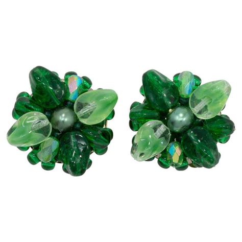 Retro Aurora Borealis Crystal Cluster Clip On Earrings Silver Late 1900s For Sale At 1stdibs