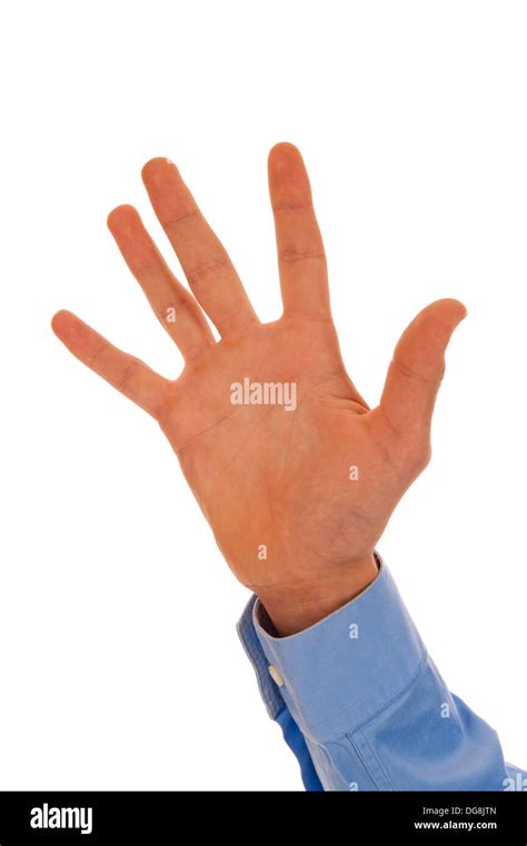 Male Hand Representing The Number Five With Fingers Isolated In White