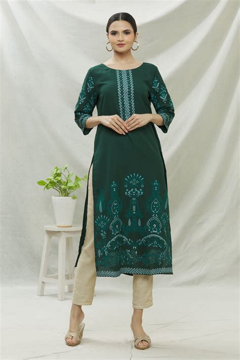 Buy Naintara Bajaj Green Cotton Floral Print Kurta Online Aza Fashions