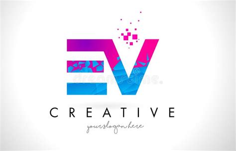 Ev E V Letter Logo With Shattered Broken Blue Pink Texture Design