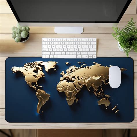 3D Gold World Map Desk Mat Large Desk Pad 3D Mouse Mat 3D Desk Mat