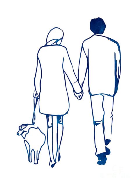 Continuous Line Drawing Of A Holding Hand Couple Walking With Their Dog ...
