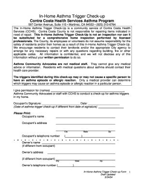 Fillable Online Chcs Cchp In Home Asthma Trigger Check Up Form Doc