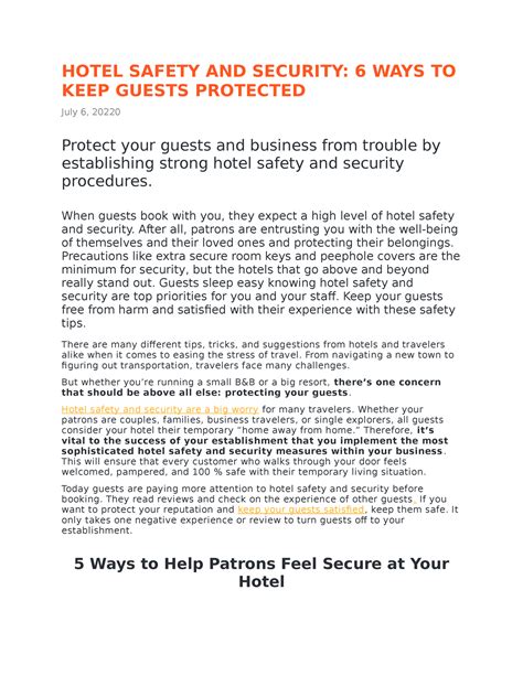 Hotel Safety AND Security - HOTEL SAFETY AND SECURITY: 6 WAYS TO KEEP