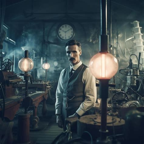 Premium Photo Realistic Photography Of Nikola Tesla In His Laboratory