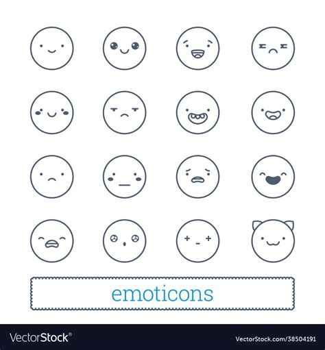 Cute emoticons thin line icons set Royalty Free Vector Image