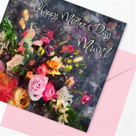 Happy Mothers Day Mum Card Dark Florals Embellished