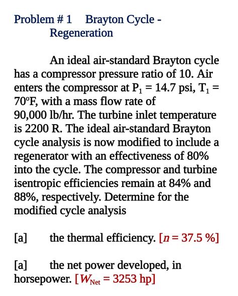 Solved Problem #1 Brayton Cycle - Regeneration An ideal | Chegg.com