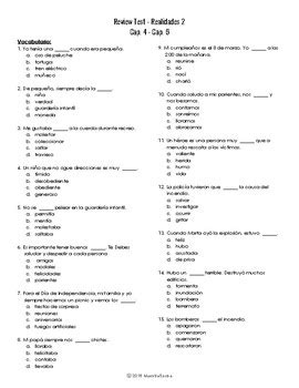 Realidades 2 Ch 4 6 Review Test By MaestraSousa TpT