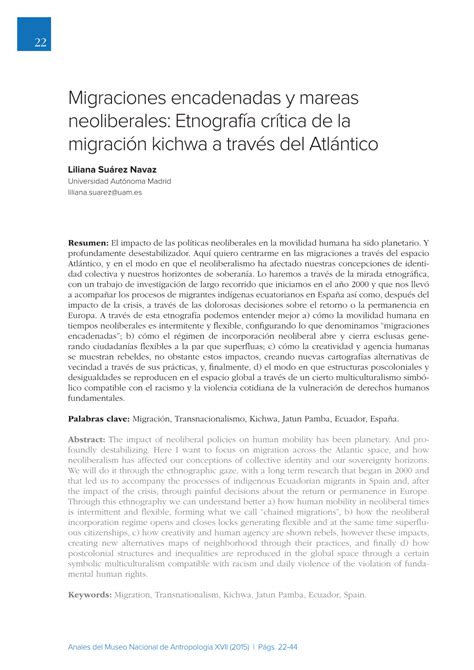Migraciones Encadenadas Y Mareas Neoliberales Etnograf A Cr Tica De La