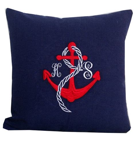 Embroidered Pillow Nautical Monogram Pillows Custom Letter Etsy