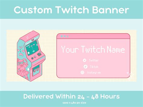 Custom Twitch Banner Pastel Pixel Arcade Banner Twitch Overlay