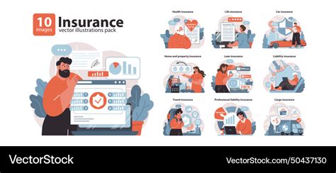 Insurance Set Comprehensive Coverage Options Vector Image