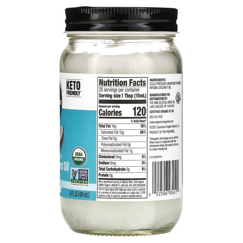 Spectrum Culinary Organic Virgin Coconut Oil Unrefined 14 Fl Oz 414 Ml