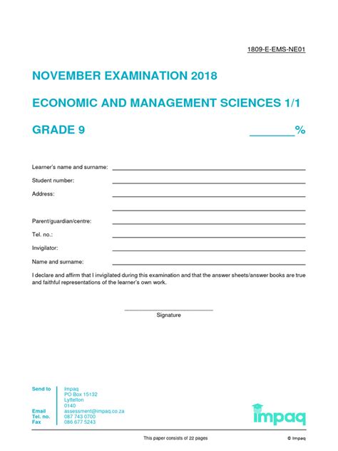 2018 Ems Grade 09 November Examination Paper 1 Download Free Pdf