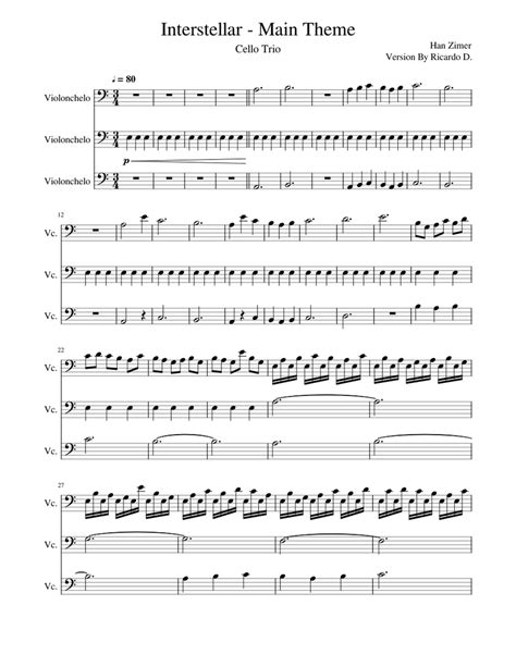 Interstellar Main Theme Sheet music for Cello (String Trio) | Musescore.com